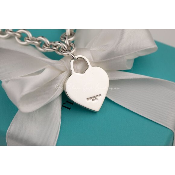 Tiffany & Co. Heart Lock Necklace Thick 16" Chain 18k Gold Sterling Silver - Picture 7 of 8